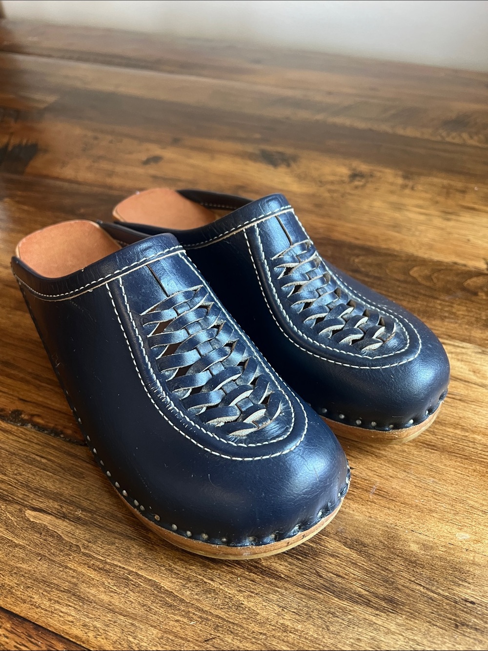 Bastad Original Sweden Navy Leather Woven Clog 37